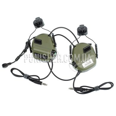 Активна гарнітура Earmor M32H Mark 3 DualCom MilPro з адаптерами на рейки шолому, Foliage Green, З адаптерами, 22, Dual