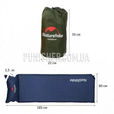 Килимок надувний з подушкою Naturehike NH15Q002-D, 25мм, Блакитний, Килимок