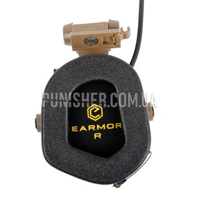 Активная гарнитура Earmor M32X Mark 3 MilPro с креплением на рельсы шлема, Coyote Brown, С оголовьем, С адаптерами, 22, Single