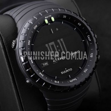 Suunto Core All Black Watch, Black, Altimeter, Barometer, Alarm, Depth gauge, Date, Month, Year, Calendar, Sunrise / sunset time, Second time zone, Compass, Tachymeter, Thermometer, Storm advance, Tactical watch