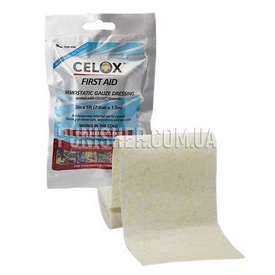 Celox First Aid Hemostatic Gauze Dressing 3 in x 5 ft (7,6 cm х 1,5 m), White, Hemostatic Gauze