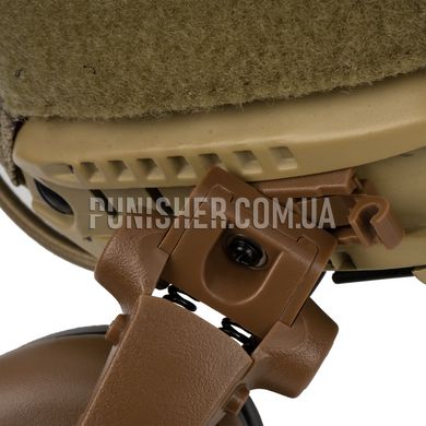 Активная гарнитура Earmor M32X Mark 3 DualCom MilPro с креплением на рельсы шлема, Coyote Brown, Подшлемные, С адаптерами, 22, Dual