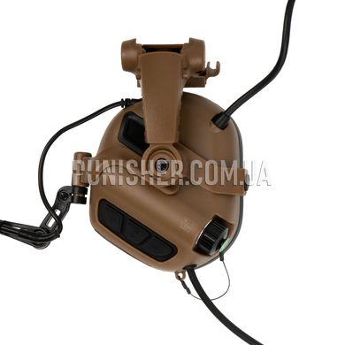 Активная гарнитура Earmor M32X Mark 3 DualCom MilPro с креплением на рельсы шлема, Coyote Brown, Подшлемные, С адаптерами, 22, Dual