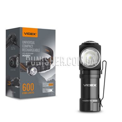 Портативний світлодіодний ліхтарик Videx A055H 600Lm, Чорний, Ручний, Акумулятор, Білий, 600