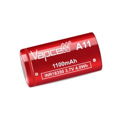 Акумулятор Vapcell 18350 A11 1100 mAh Li-Ion 3.7V, 10А без захисту, Червоний, 18350