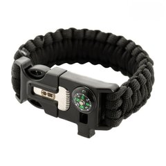 M-Tac Paracord Bracelet with Compass, Black, Medium