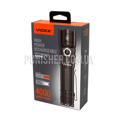 Videx A406 Portable LED Flashlight 4000Lm, Black, Flashlight, Accumulator, White, 4000