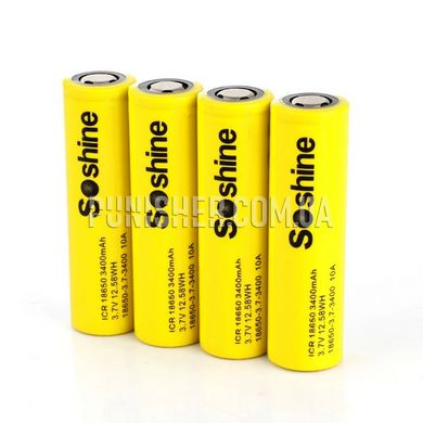 Soshine 18650 3400 mAh Li-Ion 3.7V ICR Battery without protection, Yellow, 18650