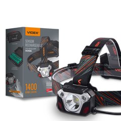 Videx H056 Portable LED Flashlight 1400Lm, Black, Headlamp, Accumulator, White, Red, 1400