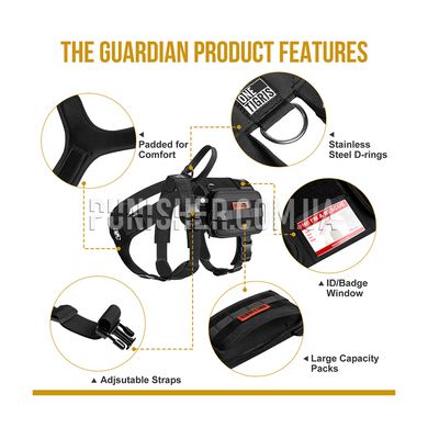 OneTigris Guardian Dog Harness Set, Black, Medium