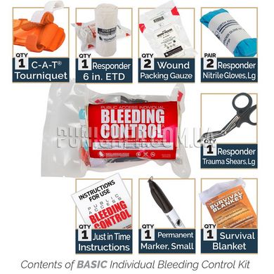 NAR Public Access Individual Bleeding Control Kit - Basic, Clear, Gauze for wound packing, Elastic bandage, Medical scissors, Heating blanket, Turnstile