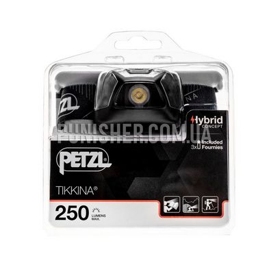 Petzl Tikkina 250lm Headlamp, Black, Headlamp, Accumulator, Battery, White, 250
