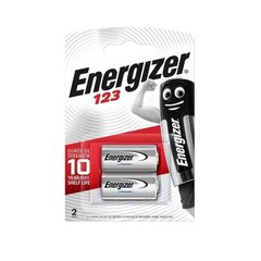 Energizer 123 Lithium Battery 2 pcs, Silver, CR123A