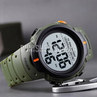Skmei Neon 10 Bar Watch, Olive Drab, Alarm, Date, Day of the week, Month, Stopwatch, Tactical watch