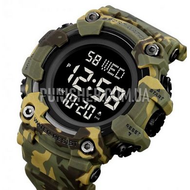 Skmei Kamo Green Watch, Camouflage, Alarm, Date, Day of the week, Month, Second time zone, Backlight, Stopwatch, Timer, Tactical watch