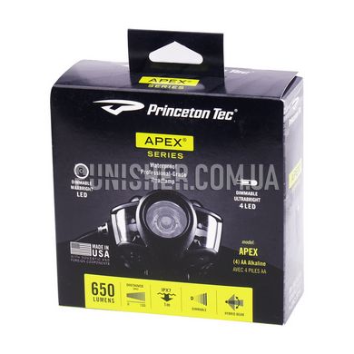 Princeton Tec Apex 650 Lumens Headlamp, Grey/Black, Headlamp, Battery, White, 650