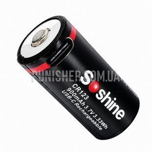 Soshine 16340 (RCR123A) 900mAh 3.7V Li-ion Rechargeable Battery with USB-C Charging Port, Black, 16340