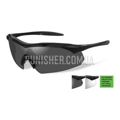 Wiley-X Vapor APEL Grey/Clear Lens/Matte Black Frame Safety Sunglasses, Black, Transparent, Smoky, Goggles