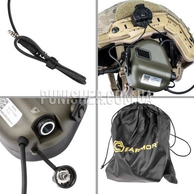 Earmor M32H PLUS Headset with ARC Helmet Rail, Foliage Green, Active, With adapters, 22, Single