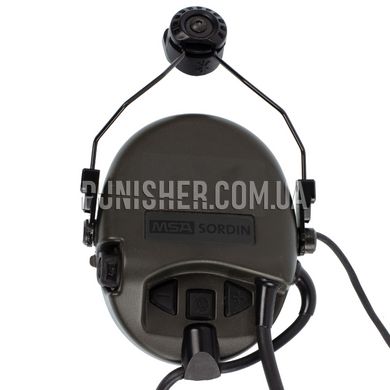 MSA Sordin Supreme Headset with adaptor on helmet rails (Used), Olive, With adapters