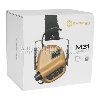 Earmor M31 Mod Electronic Hearing Protector, Coyote Brown, Headband, 22