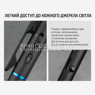Тактична ручка-ліхтарик Olight O'Pen 3 120 Lumens із зеленим лазерним вказівником, Чорний, Ручка