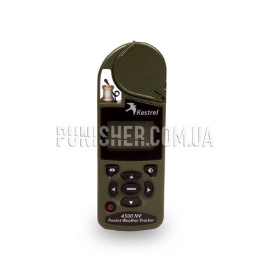 Kestrel 4500NV Portable Weather Tracker (Used), Olive, 4000 Series, Atmospheric vise, Relative humidity, Wind Chill, Saving measurements, Outside temperature, Compass, Wind direction, Dewpoint, Wind speed, Time and date, Night Vision