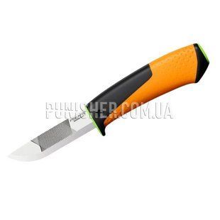 Ніж для важких робіт Fiskars з точилом, Помаранчевий/Чорний, Ніж, З фіксованим лезом, Гладкий