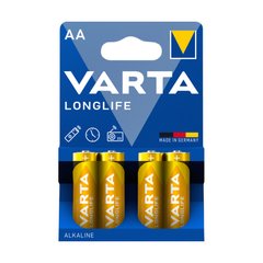 Батарейка Varta Longlife AA 4 шт, Жёлтый, AA