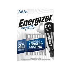 Батарейки Energizer Ultimate Lithium AAA 4 шт (1,5V), Срібний, AAA