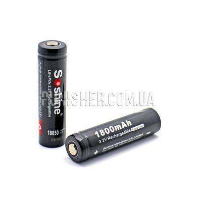 Soshine 18650 1800 mAh LiFePO4 3.2V Battery with protection, Black, 18650
