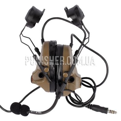 Активна гарнітура Peltor Сomtac III headset DUAL з кріпленнями на рейки шолома (Було у використанні), Coyote Brown, Підшоломні, З адаптерами, 22, Comtac III, 2xAAA