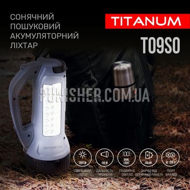 Titanum LED Flashlight TLF-T09SO with Solar Battery, Grey, Flashlight, Solar battery, USB, 200