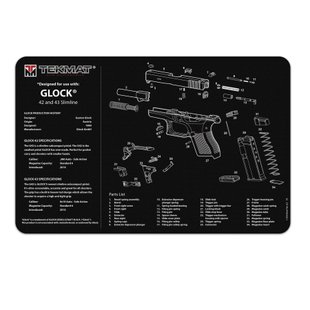 Килимок TekMat 28 x 43 см з кресленням Glock 42/43 для чищення зброї, Чорний