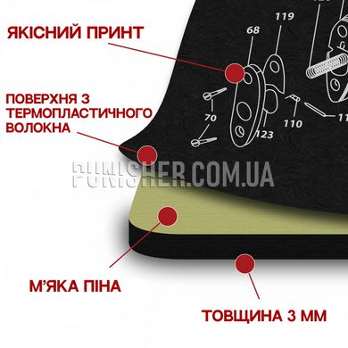 Коврик TekMat 28 x 43 см с чертежом Glock 42/43 для чистки оружия, Черный, Коврик