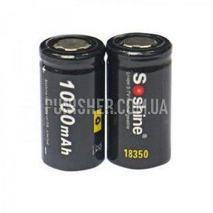 Акумулятор літієвий Li-Ion 18350 Soshine 3.7V (1000mAh), Чорний, 18350