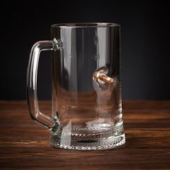 Gun and Fun 0,5 L Beer Glass with handle and "stuck" bullet 7.62mm, Clear