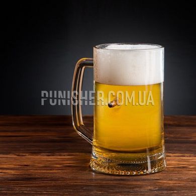 Gun and Fun 0,5 L Beer Glass with handle and "stuck" bullet 7.62 mm, Clear, Посуда из стекла