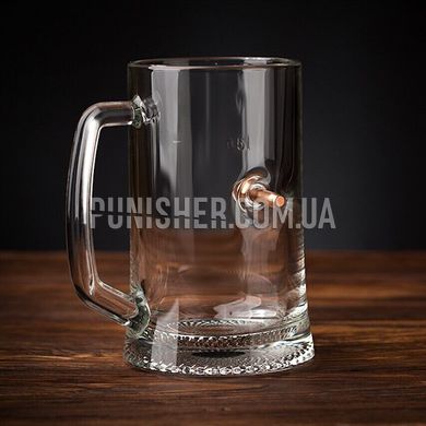 Gun and Fun 0,5 L Beer Glass with handle and "stuck" bullet 7.62 mm, Clear, Посуда из стекла