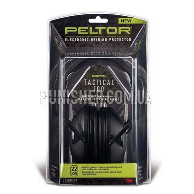 Peltor Sport Tactical 100 Earmuff, Black, Active, 22