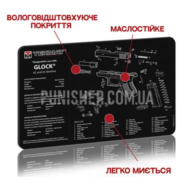 Коврик TekMat Ultra 20 для чистки пистолетов Glock 42-43, Черный, Коврик