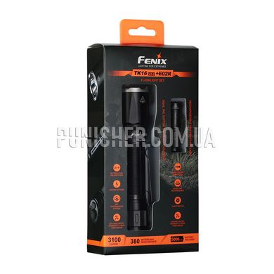 Fenix TK16 V2.0 Hand lamp + Fenix E02R Hand lamp, Black, Flashlight, Accumulator, White, 3100