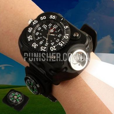 Годинник Besta FlashLight Watch з компасом і ліхтариком, Чорний, Ліхтар, Компас, Тактичний годинник