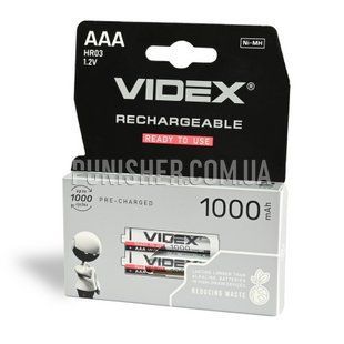 Videx HR03/AAA 1000mAh Ni-Mh 2pcs (charged) Battery, White/Black, AAA