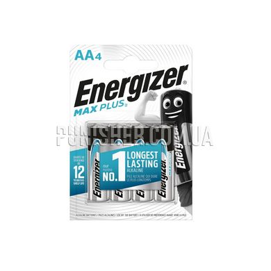 Батарейки Energizer LR6 Alkaline AA Max Plus, 4 шт (1,5V), Чорний, AA