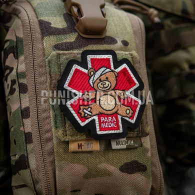 M-Tac Paramedic Bear (Embroidery) Patch, Black/Red, Medic, Cordura