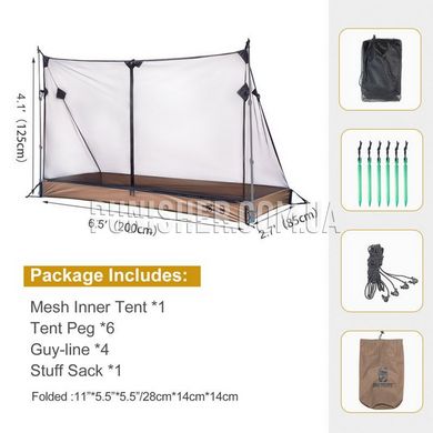 Одноместная сетчатая палатка OneTigris Mesh Inner Tent 200x125x85 cm, Coyote Brown, Палатка, 1