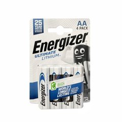 Батарейки Energizer Ultimate Lithium AA 4 шт (1,5V), Серебристый, 2000000026961, AA