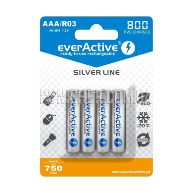 Акумулятор EverActive Silver Line AAA 800 mAh 4 шт, Білий, AAA