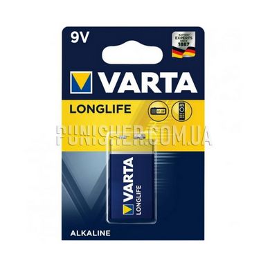 Батарейка Varta Longlife 9V 6LR61, Черный, 6LR61
